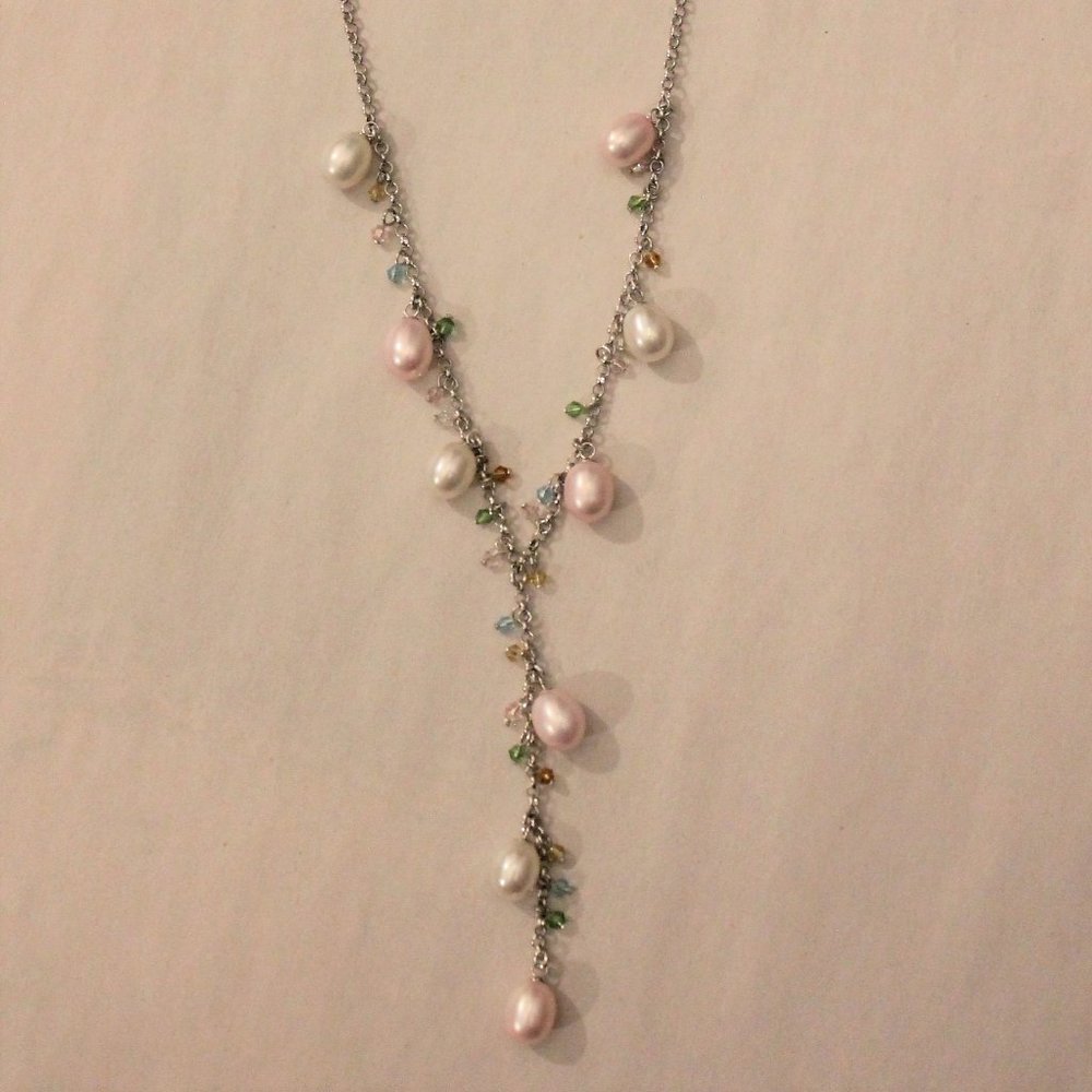 Pink and White Pearl Necklace with Multicolour Beads